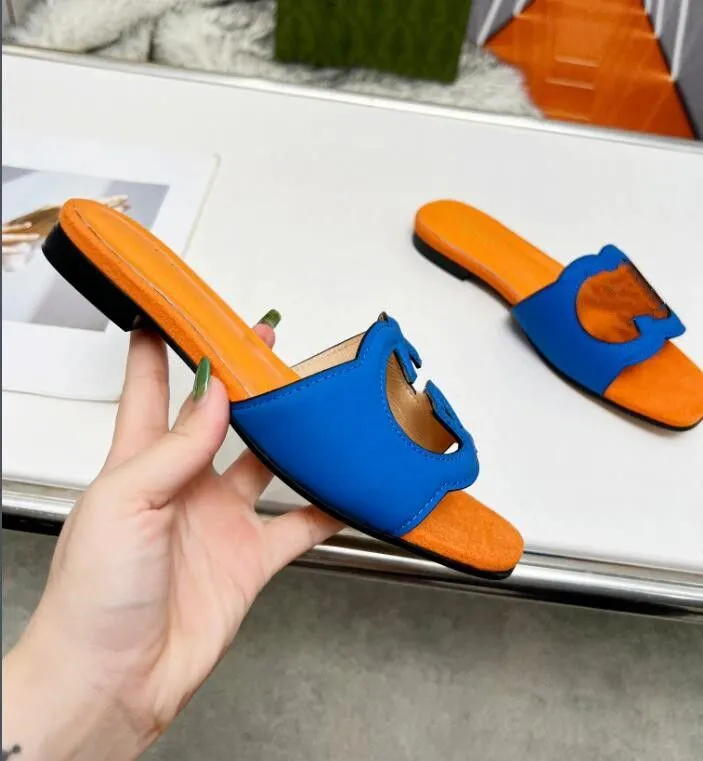 2021 slipper Luxury designer leather ladies sandals summer flat shoes fashion beach women slippers letter drag 35-42