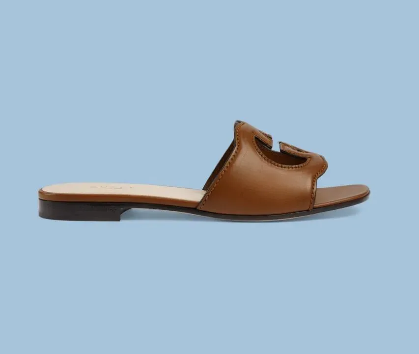 2021 slipper Luxury designer leather ladies sandals summer flat shoes fashion beach women slippers letter drag 35-42