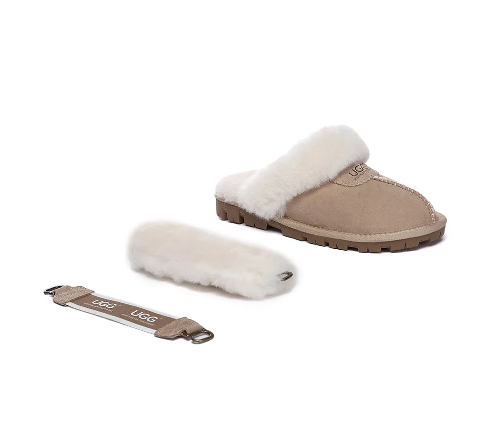 AUSTRALIAN SHEPHERD® 3-Way Style UGG Women Slippers Removable Wool Fluffy Strap Slingback Waffle