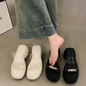 binfenxie Designer Summers Chunky Women Slippers Fashion Elegant Rhinestone Platform Thick Heel Slides Ladies Outdoor Beach Sandal