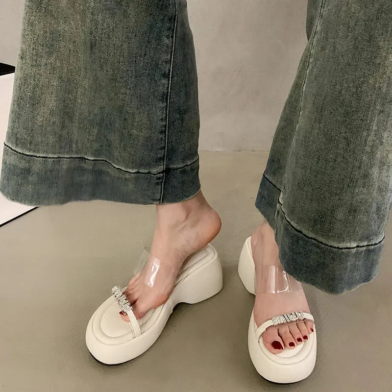binfenxie Designer Summers Chunky Women Slippers Fashion Elegant Rhinestone Platform Thick Heel Slides Ladies Outdoor Beach Sandal