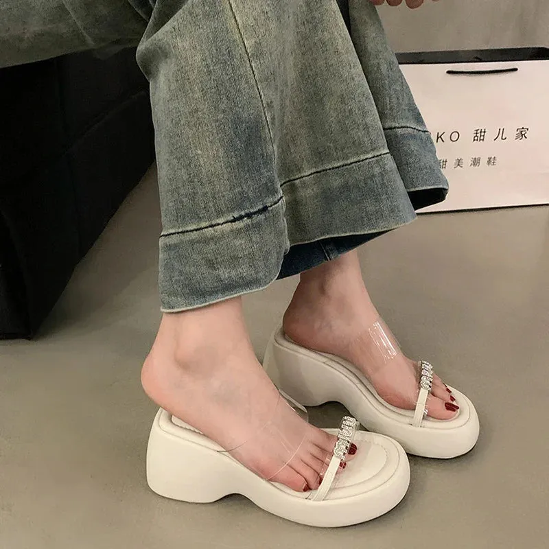 binfenxie Designer Summers Chunky Women Slippers Fashion Elegant Rhinestone Platform Thick Heel Slides Ladies Outdoor Beach Sandal