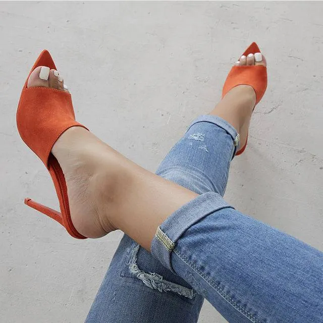 European Station Sandals Candy Color Luxury Rabbit Fur High Heel Sandals Slippers