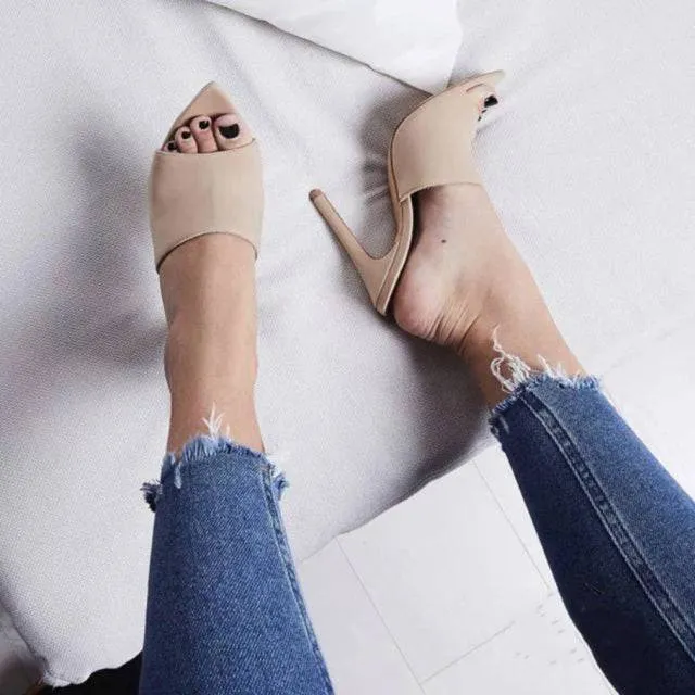 European Station Sandals Candy Color Luxury Rabbit Fur High Heel Sandals Slippers