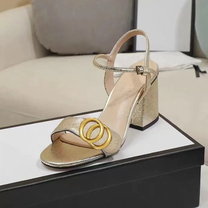 Fashion Sandals Classic Sexy High Heels Suede Women's Metal Leather Women's Dance Shoes High Heel Sandals Party Design Buckle Thick Heels