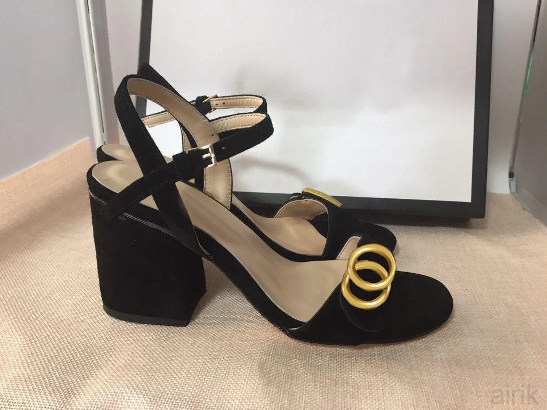 Fashion Sandals Classic Sexy High Heels Suede Women's Metal Leather Women's Dance Shoes High Heel Sandals Party Design Buckle Thick Heels
