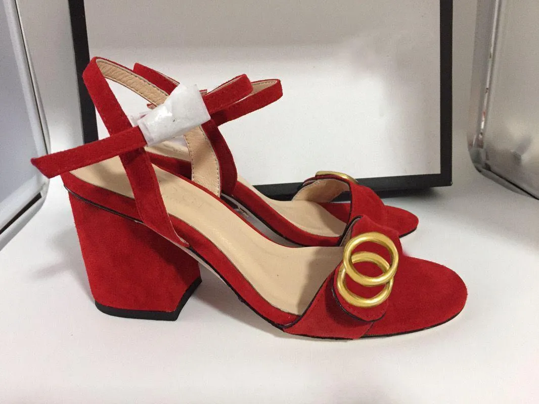 Fashion Sandals Classic Sexy High Heels Suede Women's Metal Leather Women's Dance Shoes High Heel Sandals Party Design Buckle Thick Heels