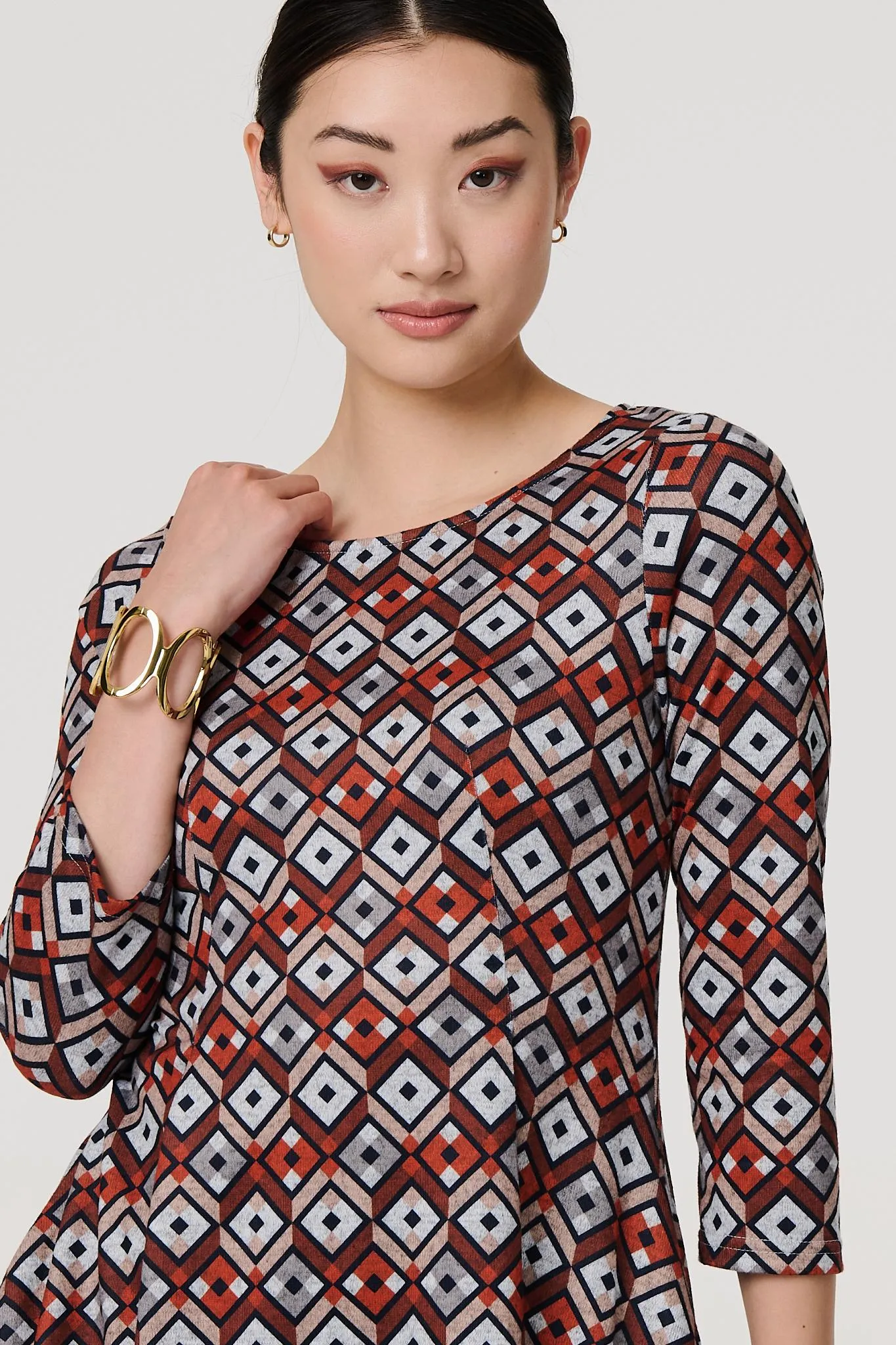 Geo Print Hanky Hem Jumper Dress