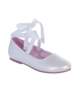Girls White Ribbon Ankle Tie Elegant Matte Mary Jane Flats 1-4 Baby