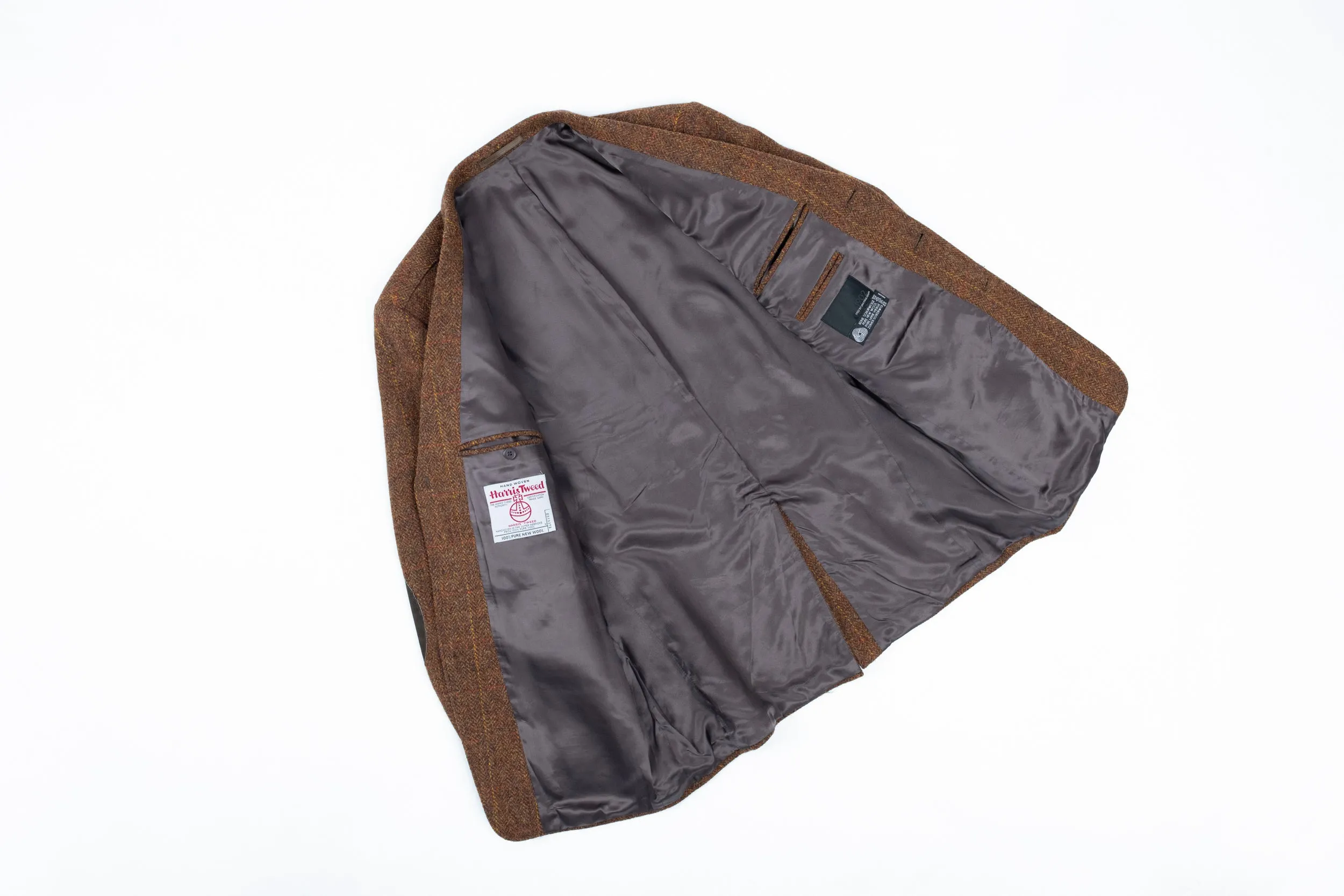 Harris Tweed Brown Plaid Pure New Wool Blazer, EU 102, US 42L
