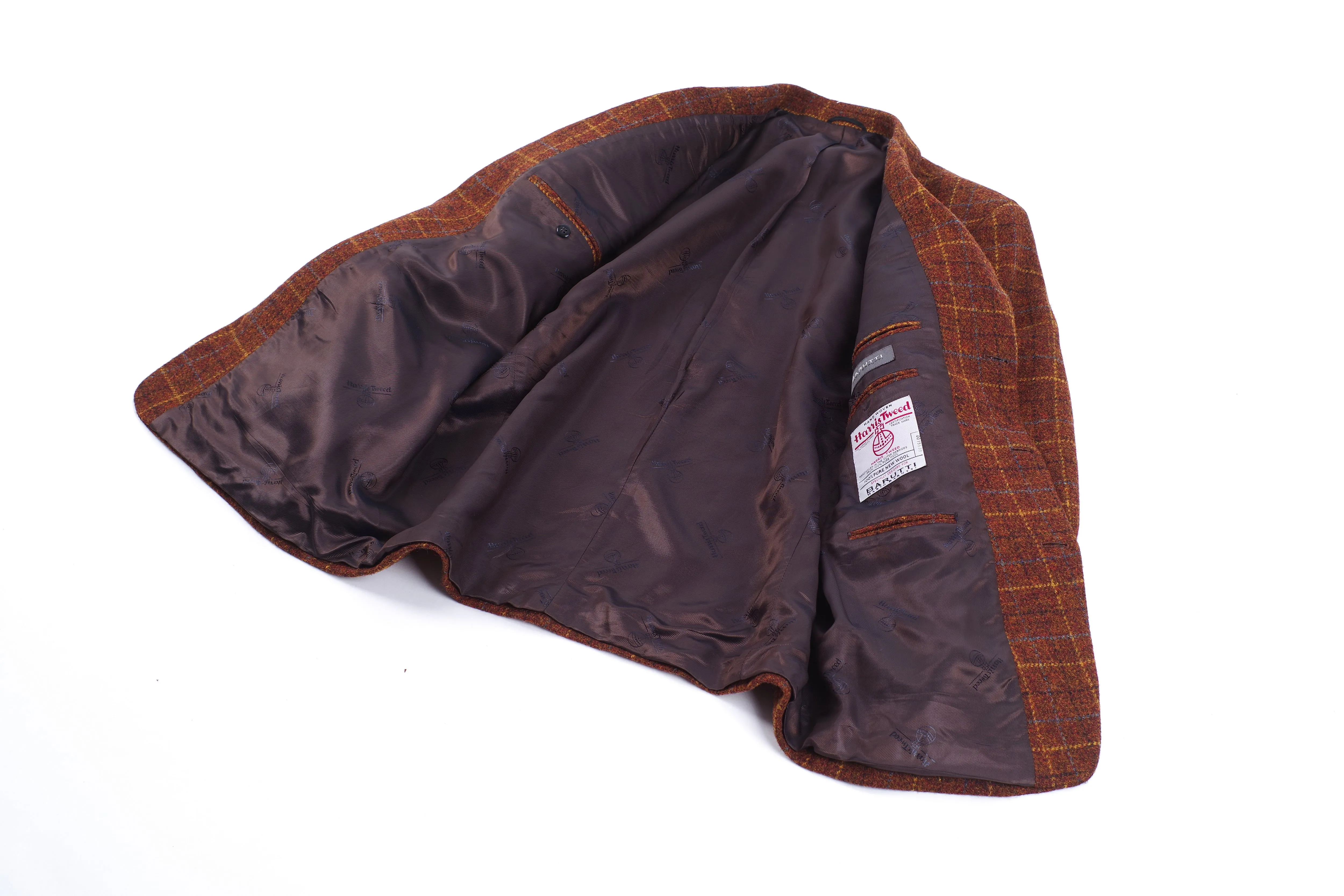 Harris Tweed x Mario Barutti Brown Tweed Wool Window Pane Blazer, US 46L, EU 56L