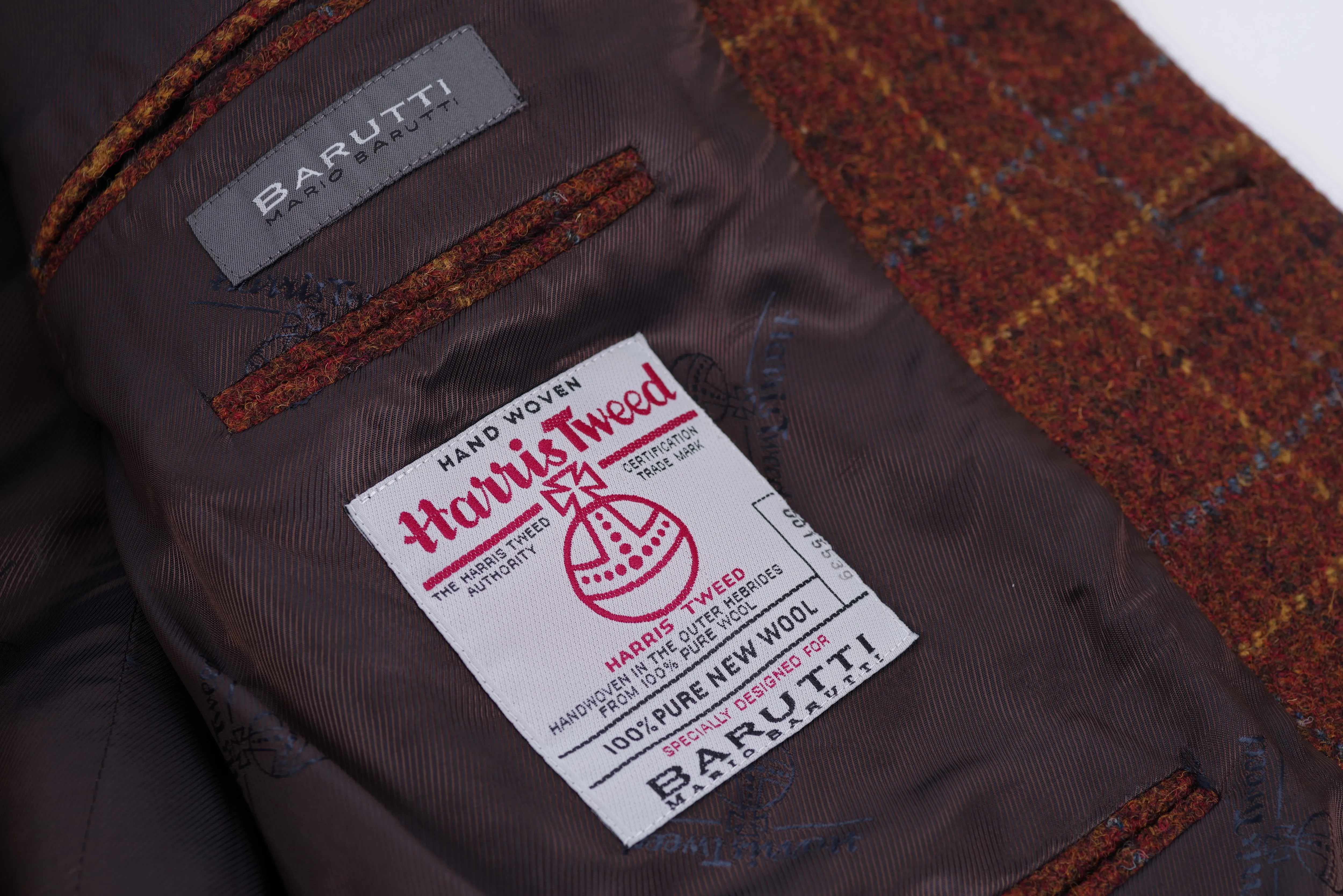 Harris Tweed x Mario Barutti Brown Tweed Wool Window Pane Blazer, US 46L, EU 56L