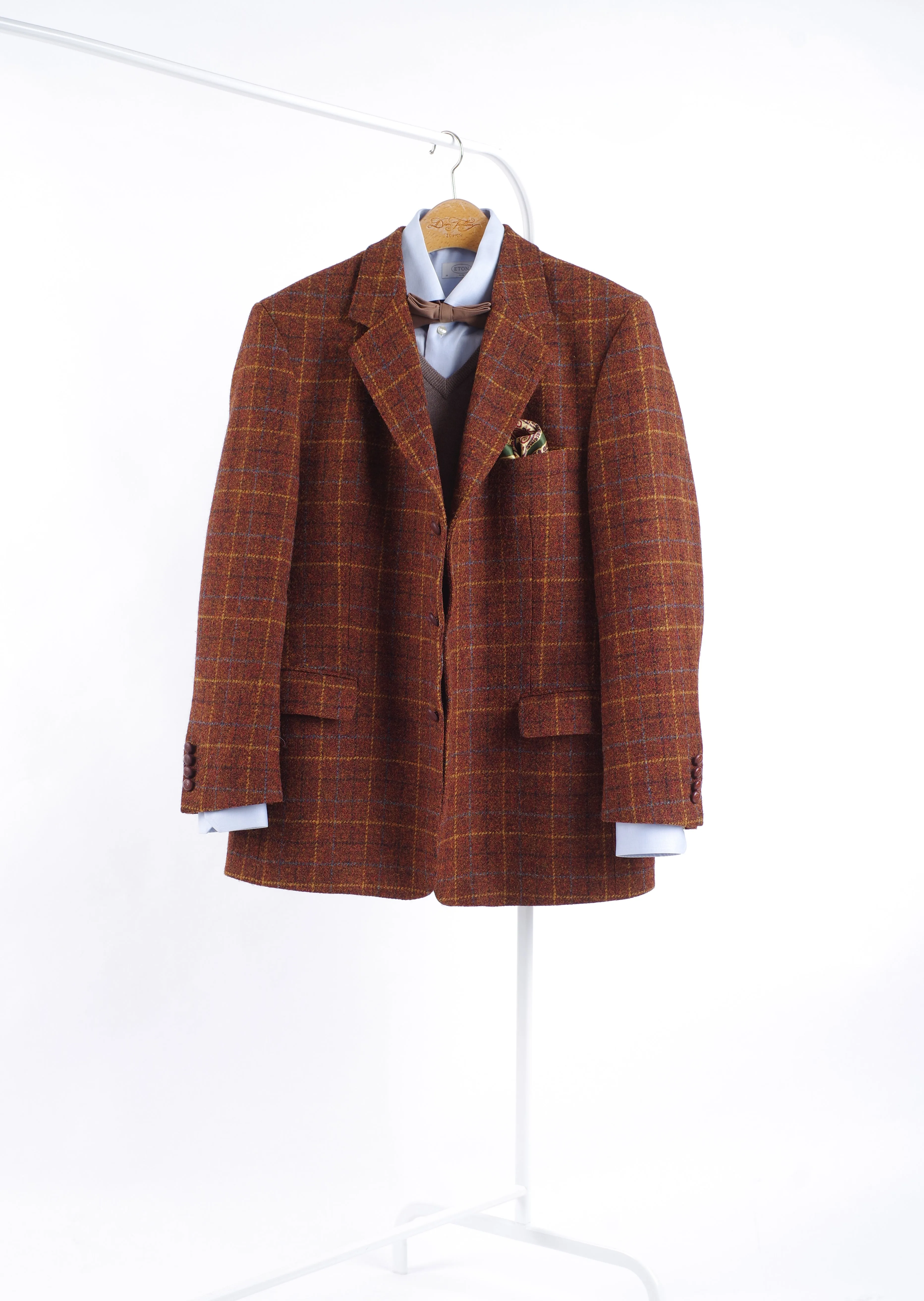 Harris Tweed x Mario Barutti Brown Tweed Wool Window Pane Blazer, US 46L, EU 56L
