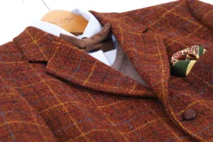Harris Tweed x Mario Barutti Brown Tweed Wool Window Pane Blazer, US 46L, EU 56L