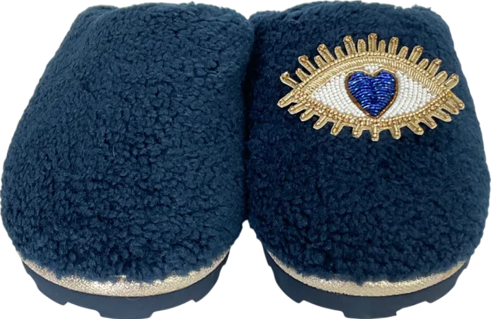 Laines London Luxury  Blue Evil Eye Slippers UK M