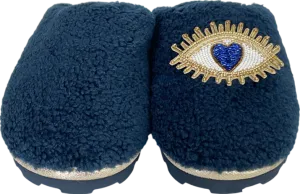 Laines London Luxury  Blue Evil Eye Slippers UK M