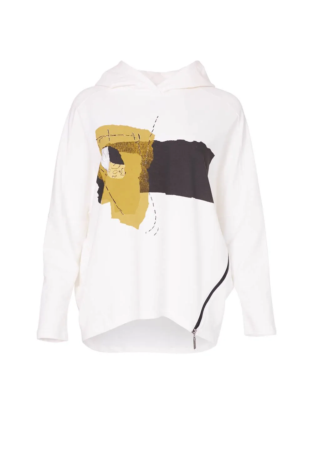 Naya White Printed Hooded Jumper