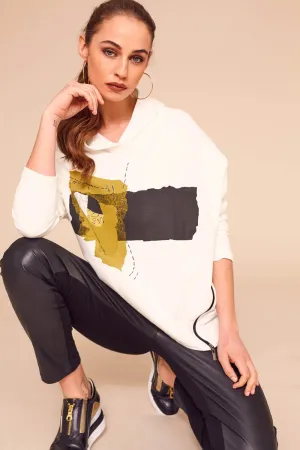 Naya White Printed Hooded Jumper