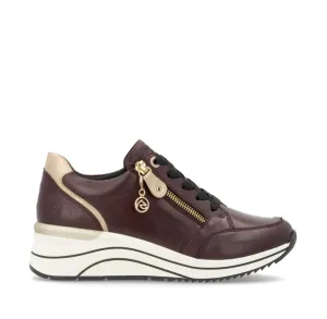 Remonte Womens Extra Wide Leather Trainers - Maroon