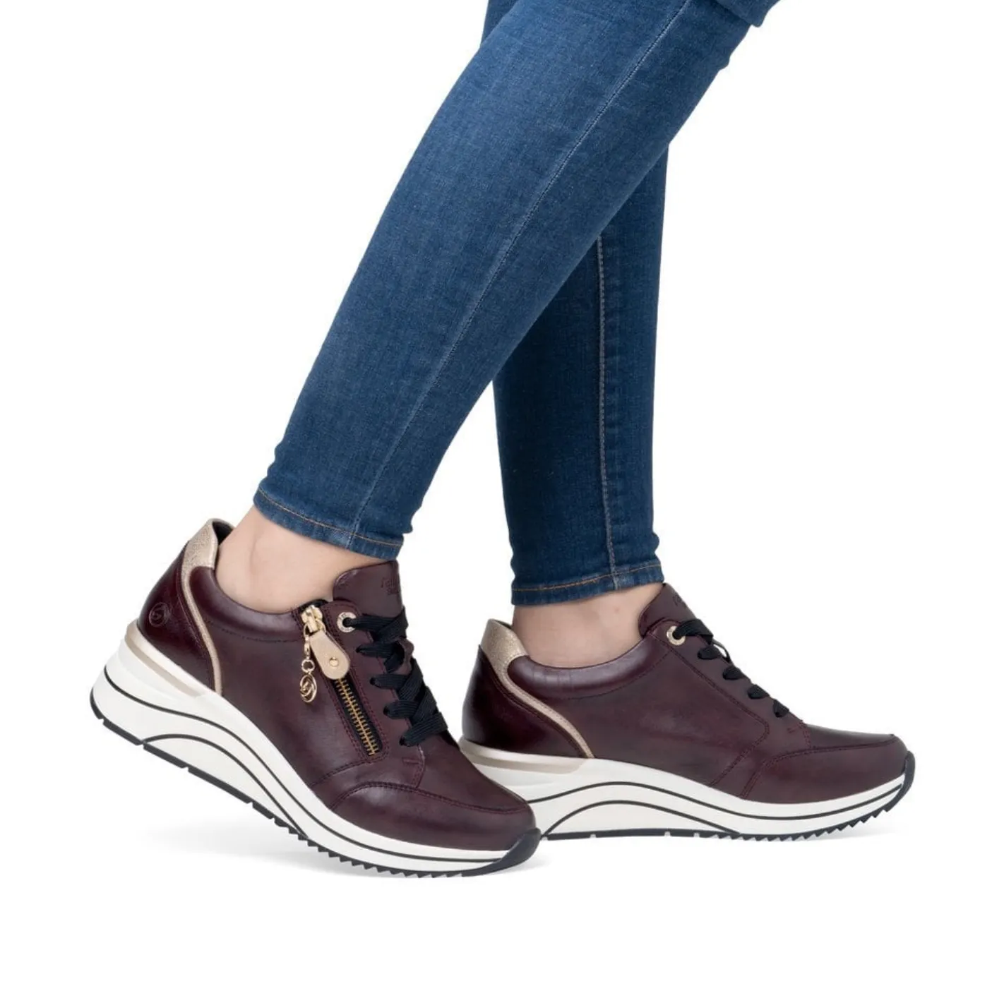 Remonte Womens Extra Wide Leather Trainers - Maroon