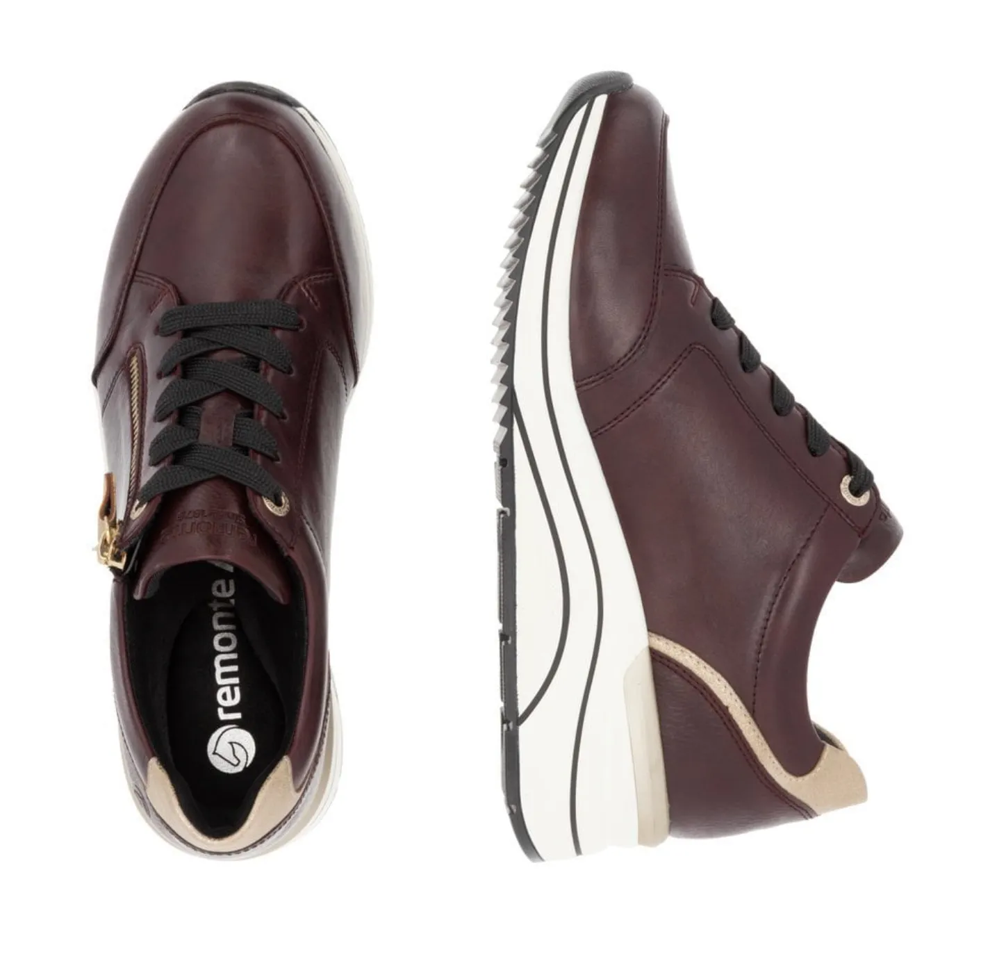 Remonte Womens Extra Wide Leather Trainers - Maroon