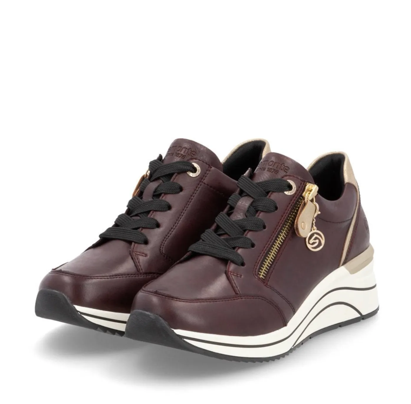 Remonte Womens Extra Wide Leather Trainers - Maroon
