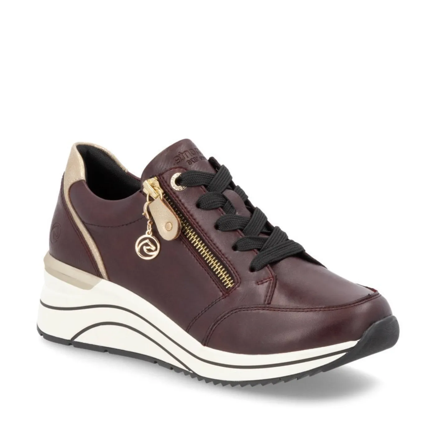 Remonte Womens Extra Wide Leather Trainers - Maroon