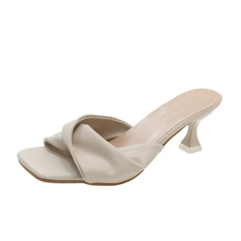 Sohiwoo New Fashion Summer Sexy Women's Stiletto Sandals Elegant Party Banquet Square Toe Medium Heel Fashion Slippers NO:619-1