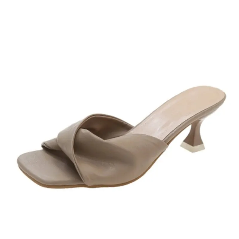 Sohiwoo New Fashion Summer Sexy Women's Stiletto Sandals Elegant Party Banquet Square Toe Medium Heel Fashion Slippers NO:619-1