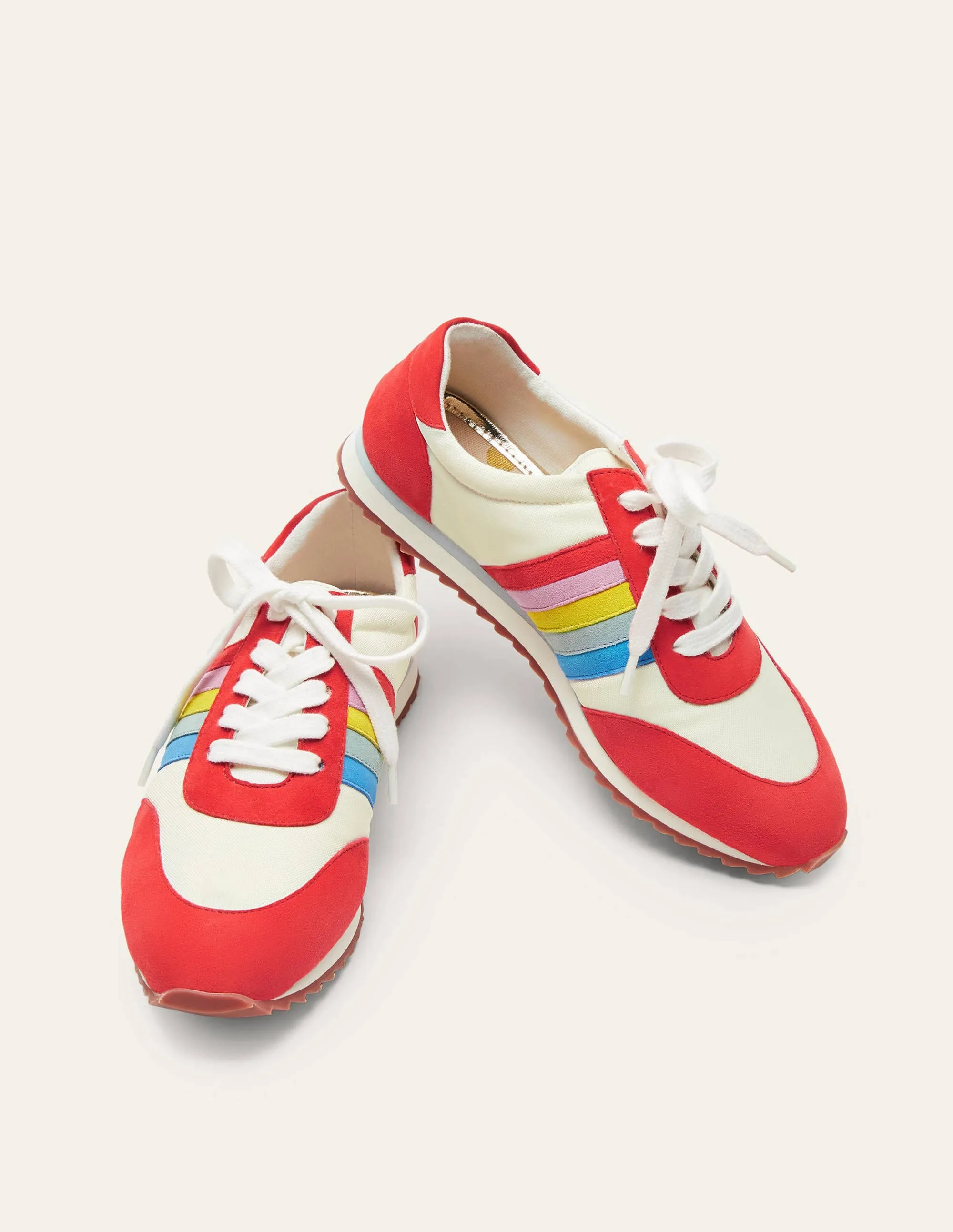 Striped Trainers-Cherry Red/White