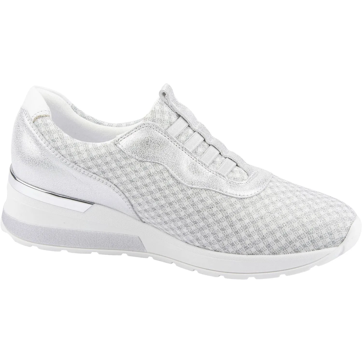 Waldlaufer 939H51 301 663 H-Clara Ladies White And Silver Leather & Textile Elasticated Trainers