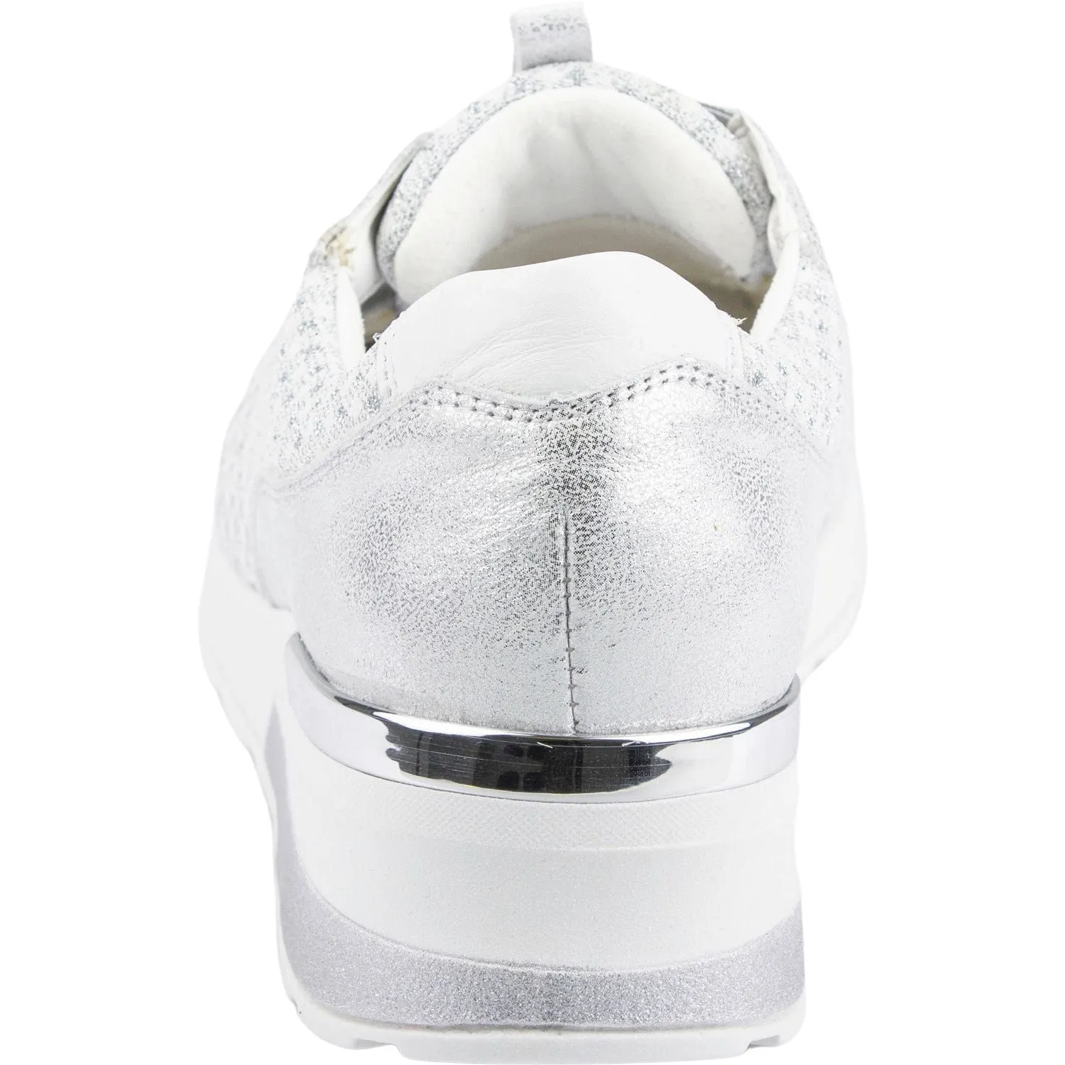Waldlaufer 939H51 301 663 H-Clara Ladies White And Silver Leather & Textile Elasticated Trainers