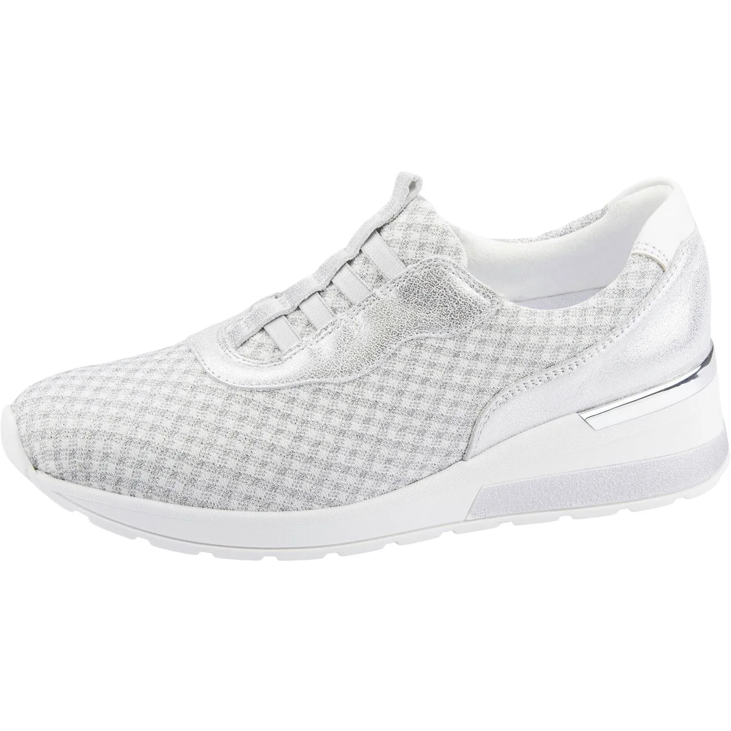 Waldlaufer 939H51 301 663 H-Clara Ladies White And Silver Leather & Textile Elasticated Trainers