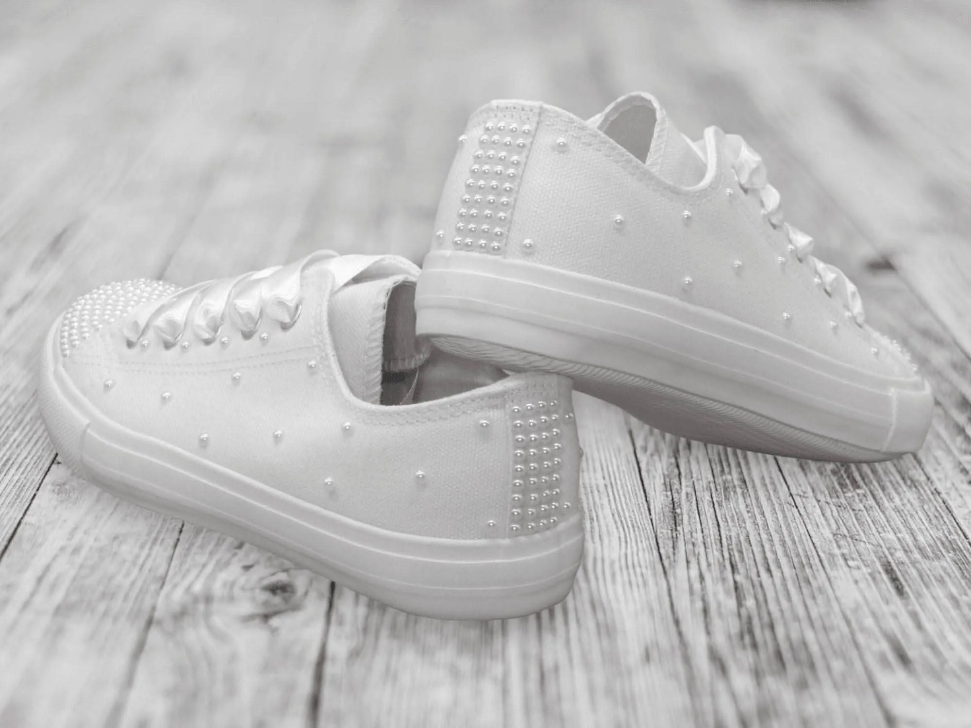White Pearl  Canvas Wedding Trainers for Brides.