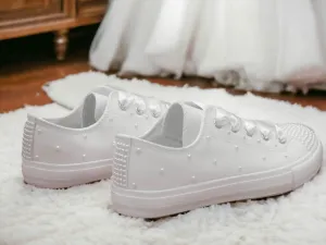 White Pearl  Canvas Wedding Trainers for Brides.
