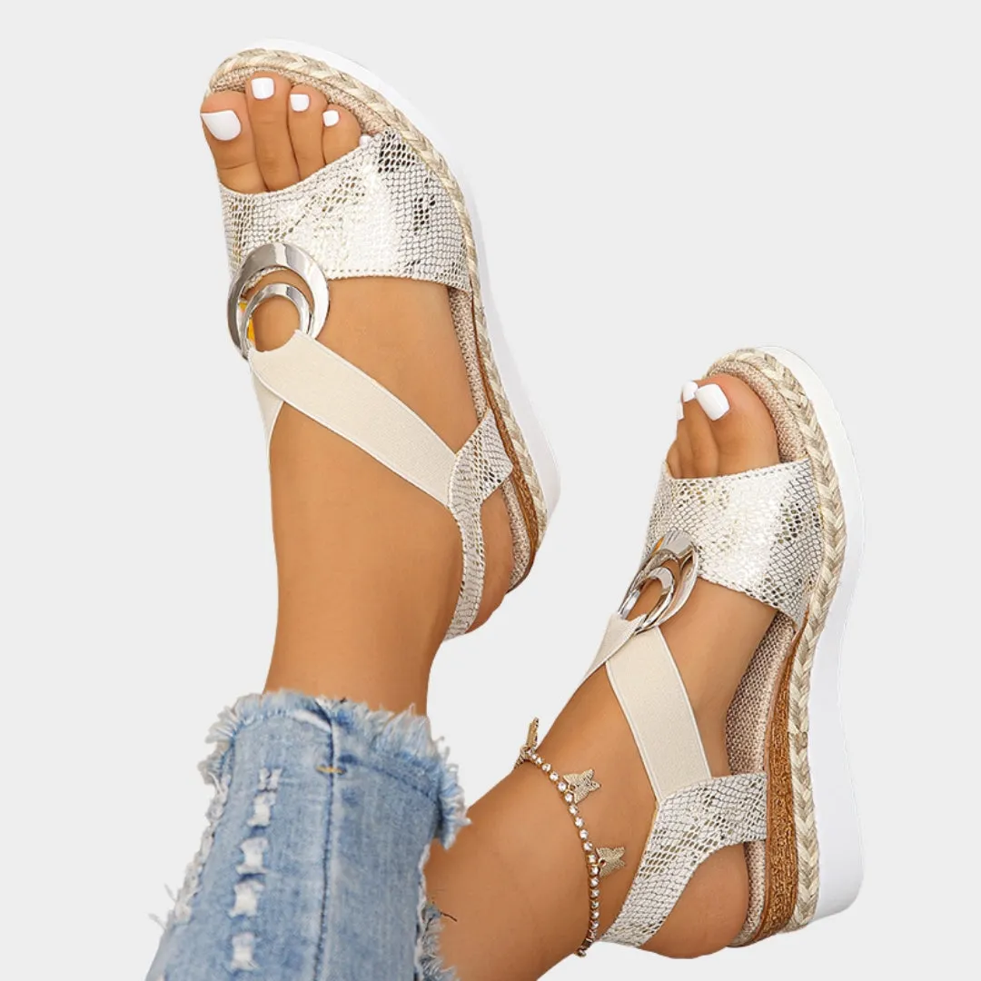 Women - Wedge Sandals - Metal Decoration - Snake Print - Platform - Comfortable Fit - Multiple Colours