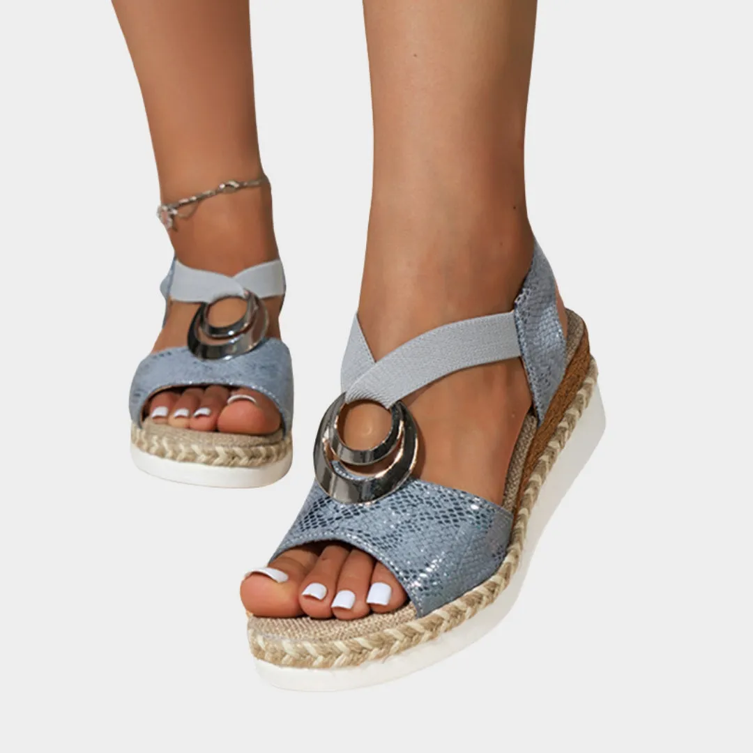 Women - Wedge Sandals - Metal Decoration - Snake Print - Platform - Comfortable Fit - Multiple Colours