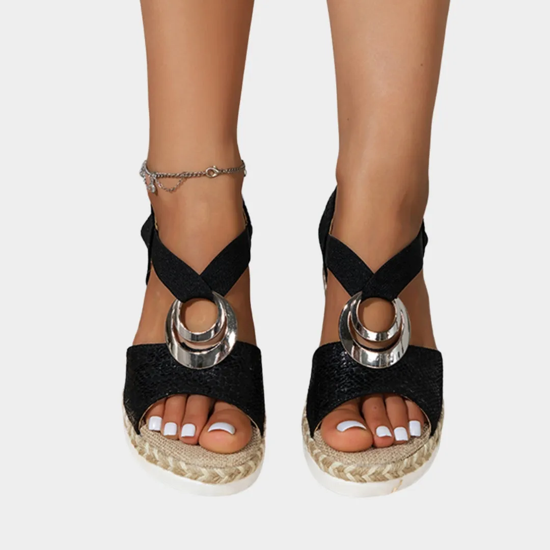 Women - Wedge Sandals - Metal Decoration - Snake Print - Platform - Comfortable Fit - Multiple Colours