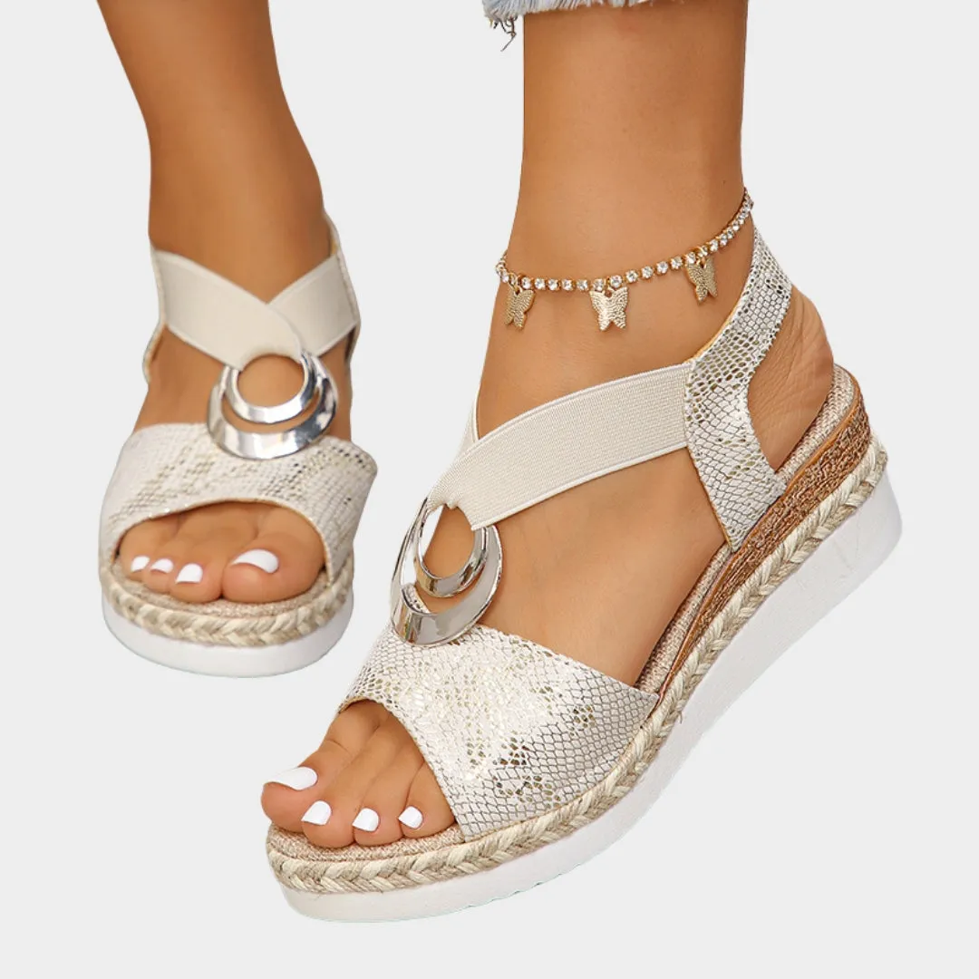 Women - Wedge Sandals - Metal Decoration - Snake Print - Platform - Comfortable Fit - Multiple Colours