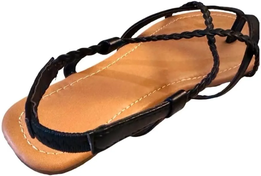 Women's Braided Strap Flat Sandals  Comfortable Open-Toe Slip-On Gladiator Sandals with Back Strap, Casual Summer Footwear