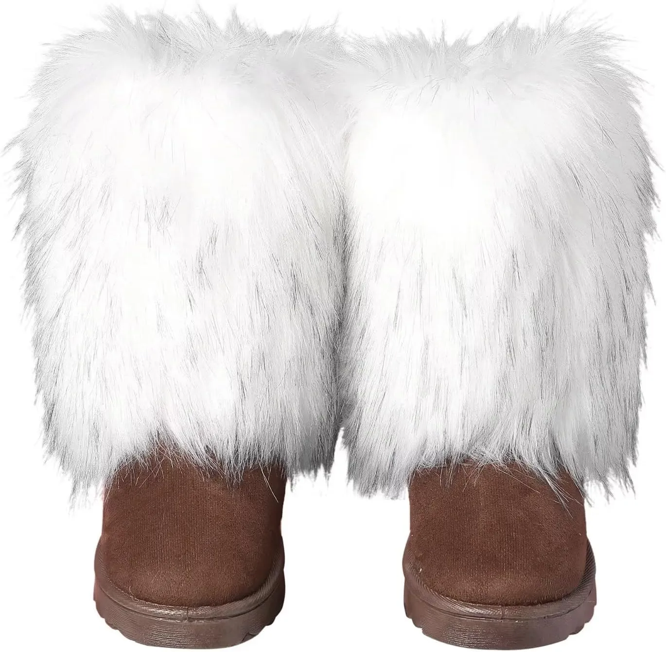 Women's Faux Fur Winter Snow Boot Fuzzy Fluffy Mid-Calf Snow Boots Suede Warm Fur Lined Booties Fashion Boots Suede Flat Ankle Boots Outdoor Indoor