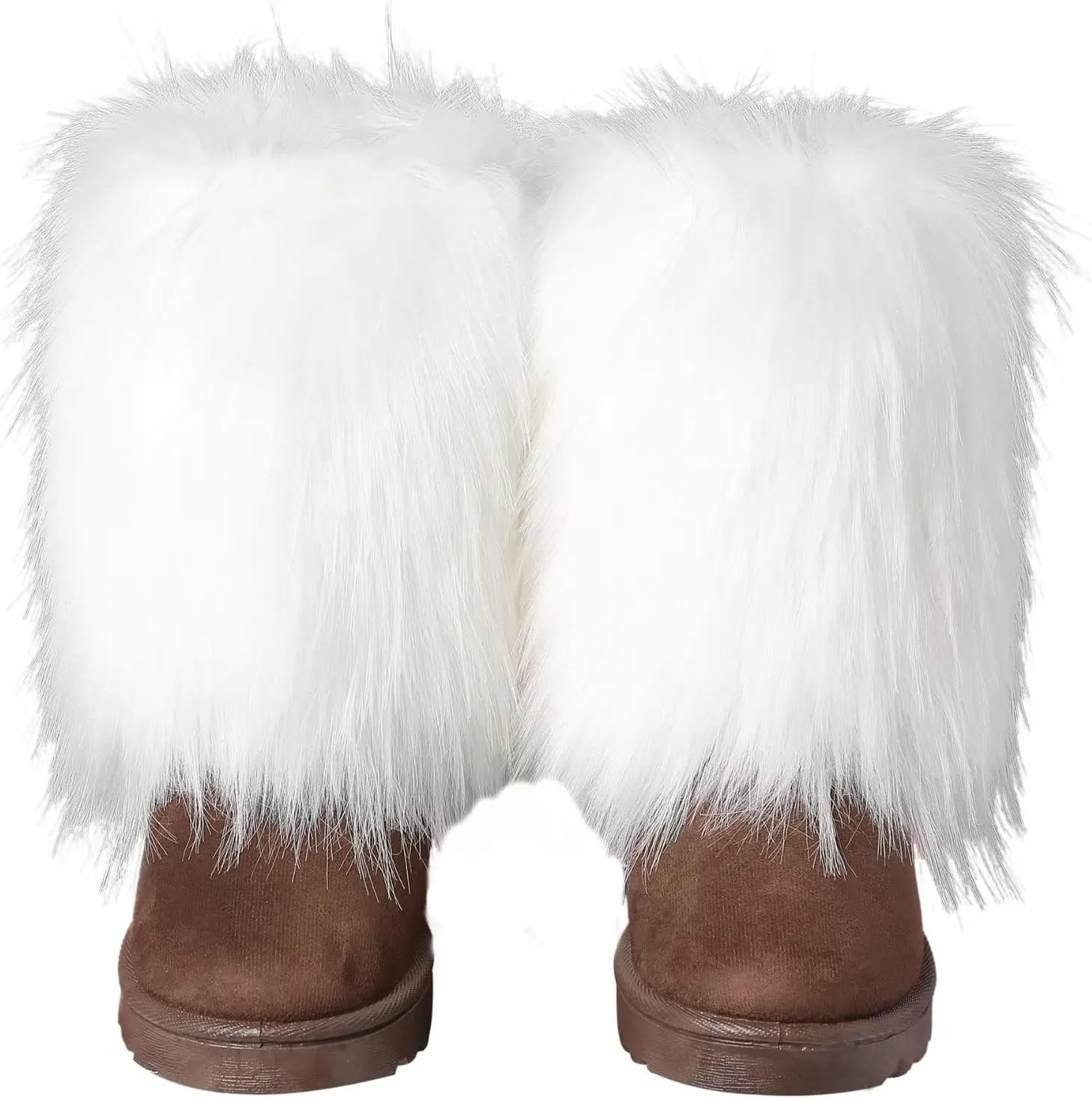 Women's Faux Fur Winter Snow Boot Fuzzy Fluffy Mid-Calf Snow Boots Suede Warm Fur Lined Booties Fashion Boots Suede Flat Ankle Boots Outdoor Indoor